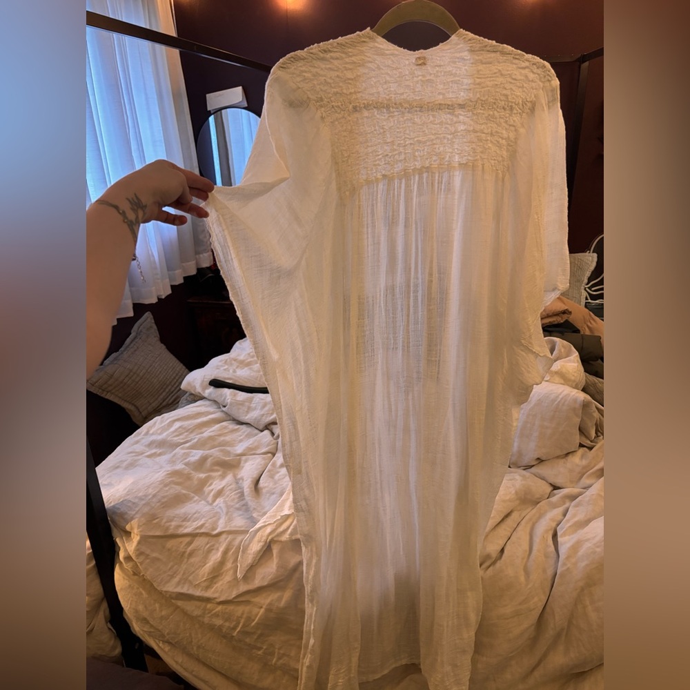 🌟FLASH SALE NO OFFERS FP One Ivory Cream Sheer Linen Like Beach Cover Up 0068 - Picture 4 of 6